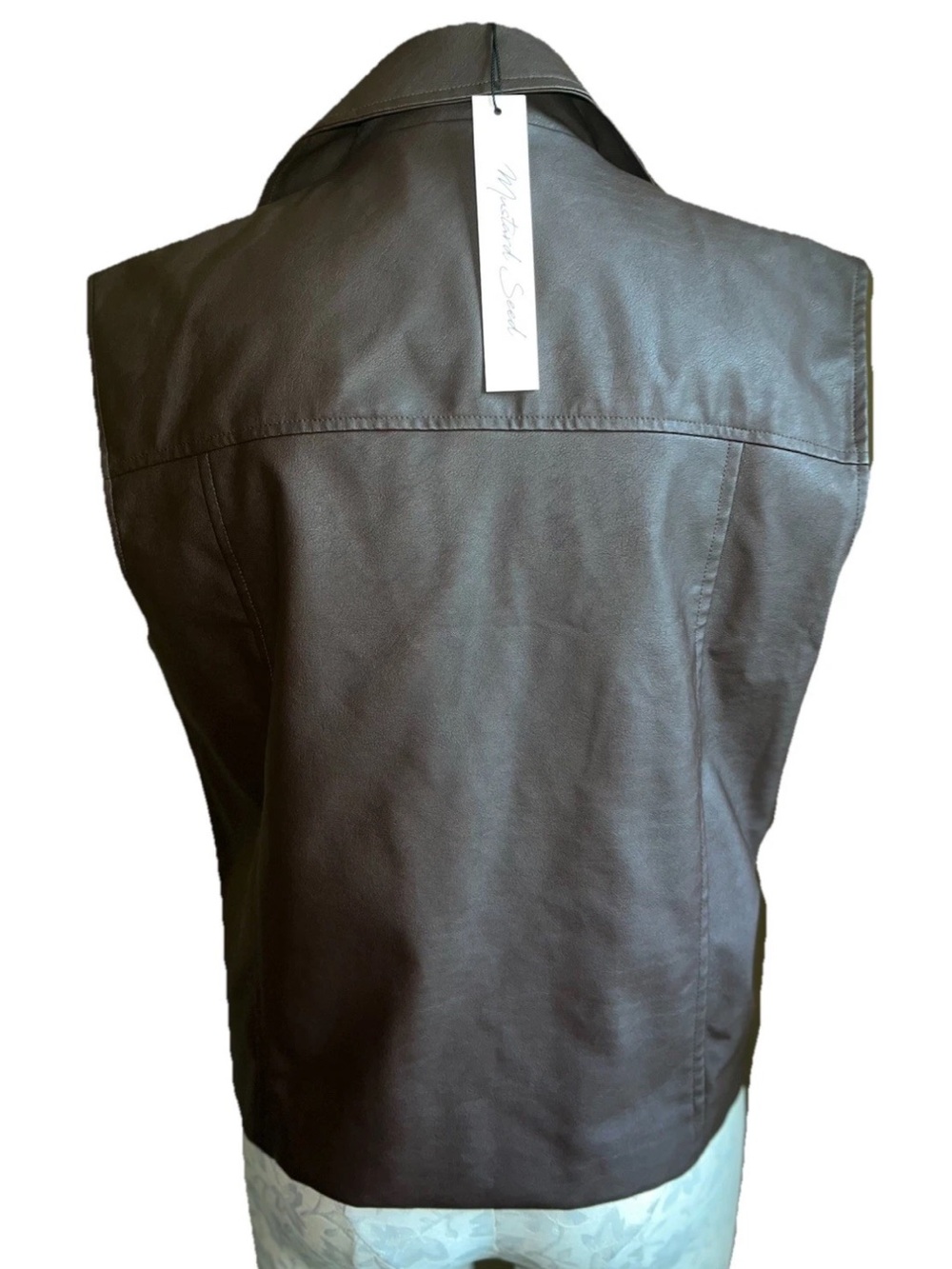 Mustard Seed Faux Leather Oversized Moto Vest Jacket Brown Size Small NWT - Picture 13 of 15